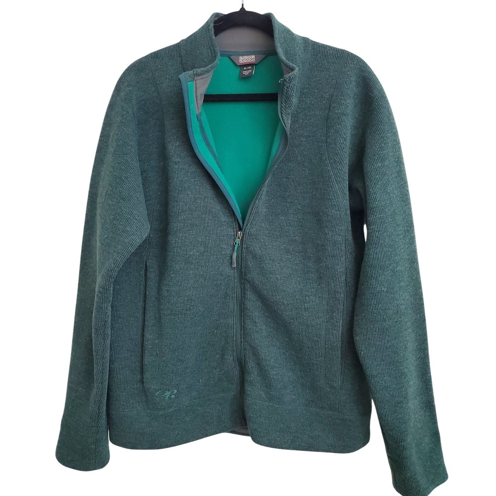 Outdoor Research Men's XL Full Zip Fleece Jacket Green Wool Blend Hiking Outdoor